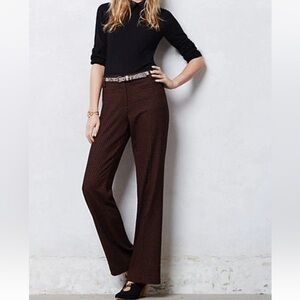 Anthropologie Leifsdottir Marola Wide Leg Leaf Jacquard Brown Black Pants 4